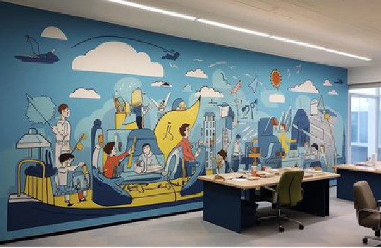 江华办公室墙绘的特点。